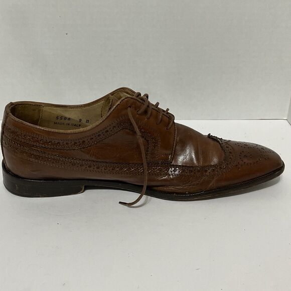 Vintage MAXIMO MIRELLA Brown Italian Wing Tip Brogues, Size 9M Made in Italy - Picture 9 of 12